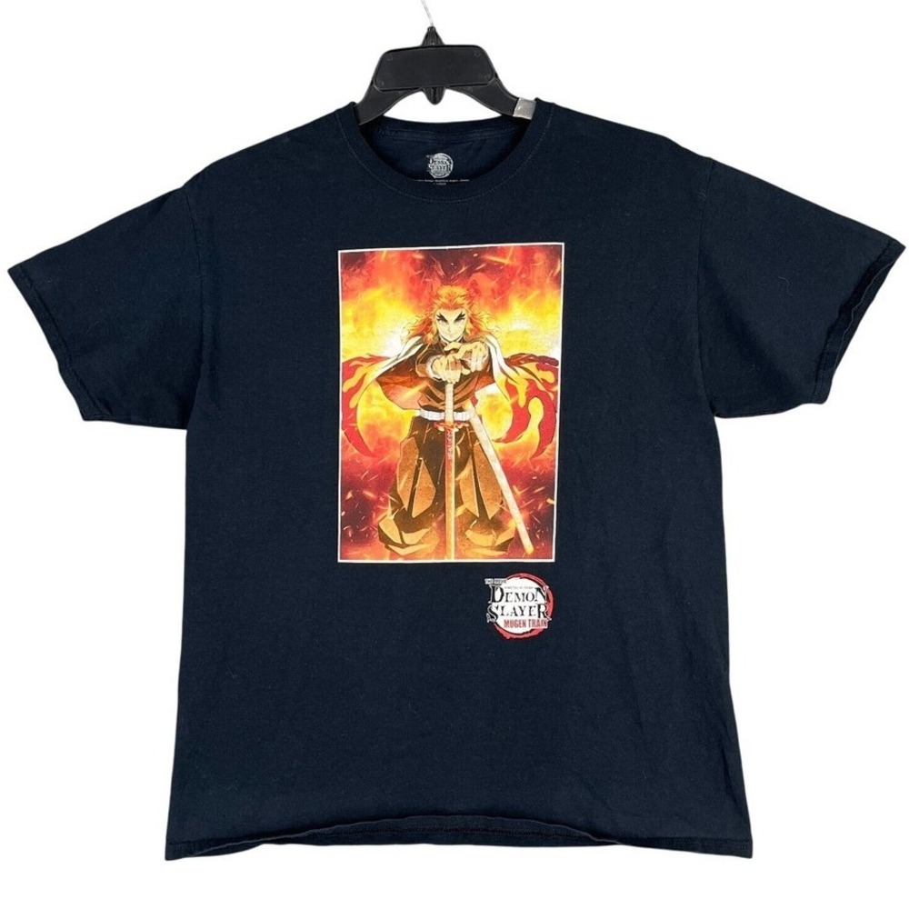 Demon Slayer Mugen Train Rengoku Anime Graphic Tee Black Large Official Bioworld